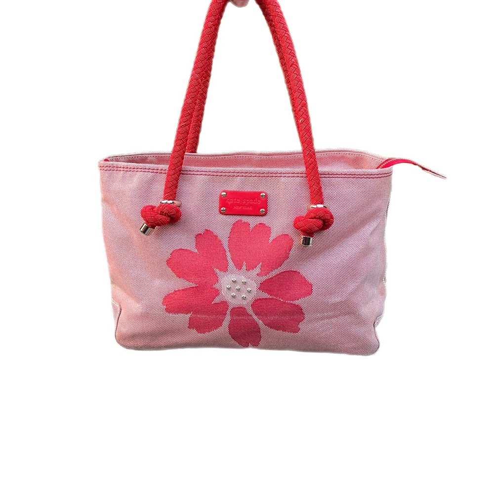*Vintage Very Rare* Floral Kate Spade Canvas Handbag with Rope Straps in Red.